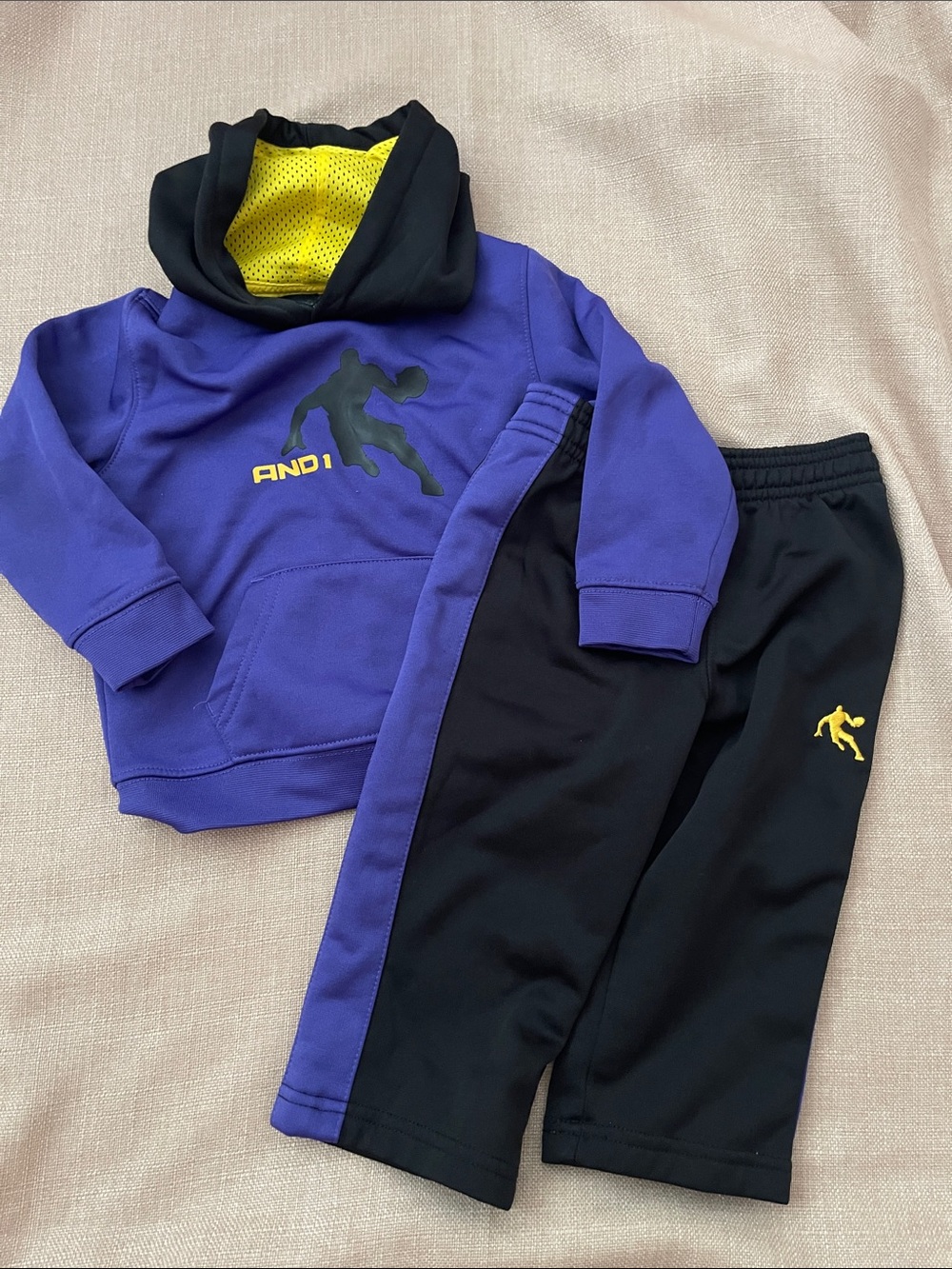 And1 Purple and Black Kids Jogger Set with Yellow Accents